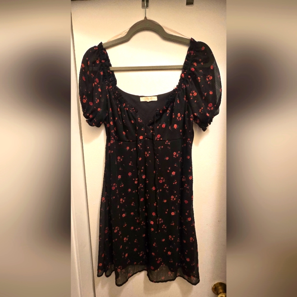 REWIND Black Floral Puff Sleeve ROSES SUMMER MINI Dress